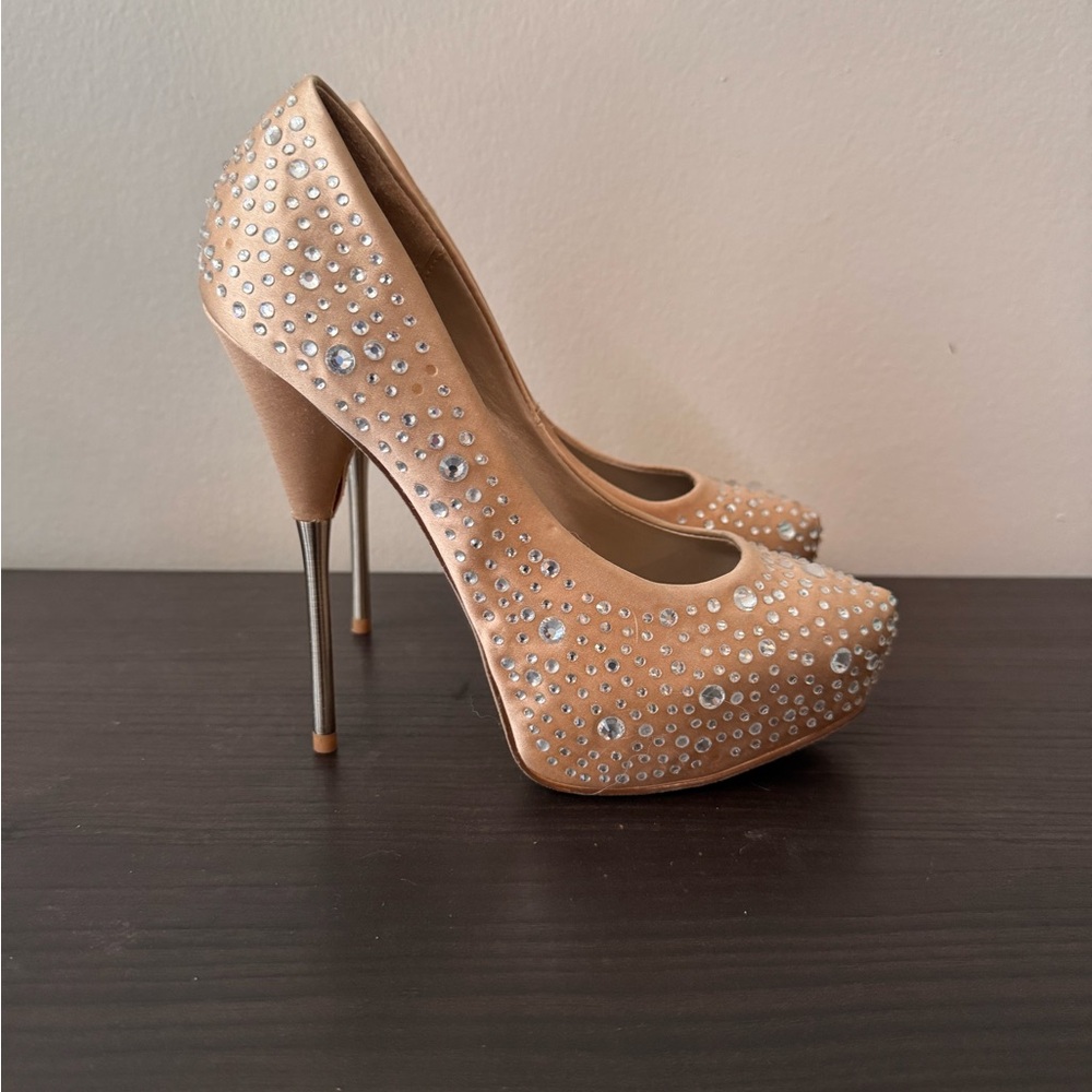 Aldo Rhinestone Satin Platform Pumps
